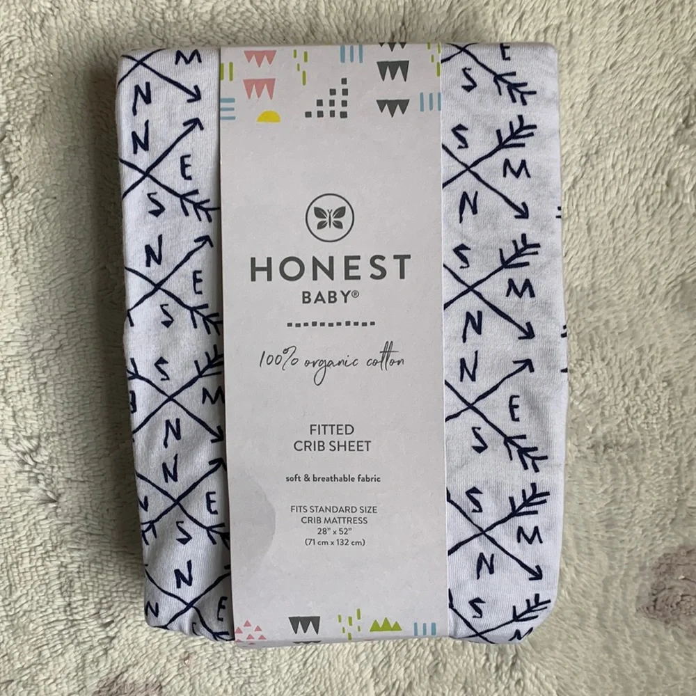 Honest Baby 100% Cotton Fitted Crib Sheet NWT Compass